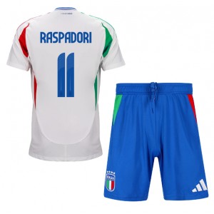 Fotbalové Dres Itálie Giacomo Raspadori #11 Dětské Venkovní Oblečení ME 2024 Krátký Rukáv (+ trenýrky)